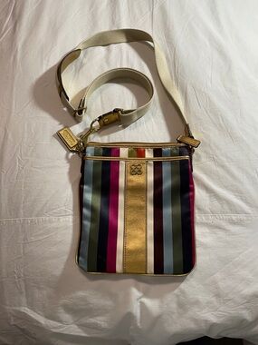 Coach Multicolor Vertical Stripe Crossbody with Gold Trim